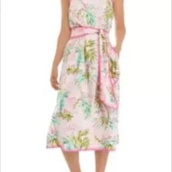 Crown & Ivy Tropical Palm Print Halter Dress With Tie Belt Small NWT - Picture 3 of 8